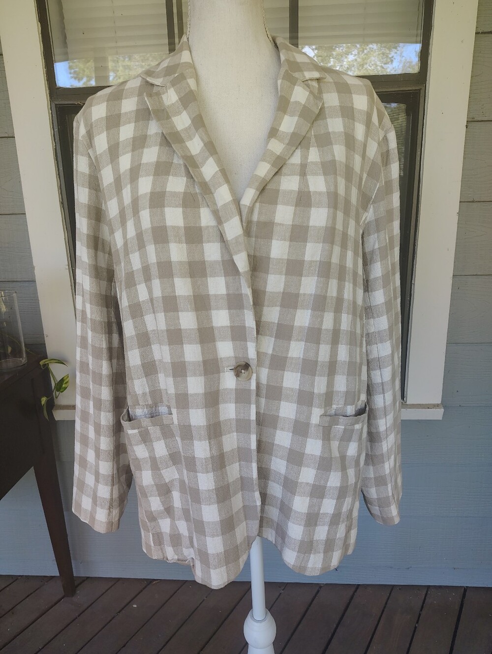 a new day Beige & White Gingham Blazer Jacket